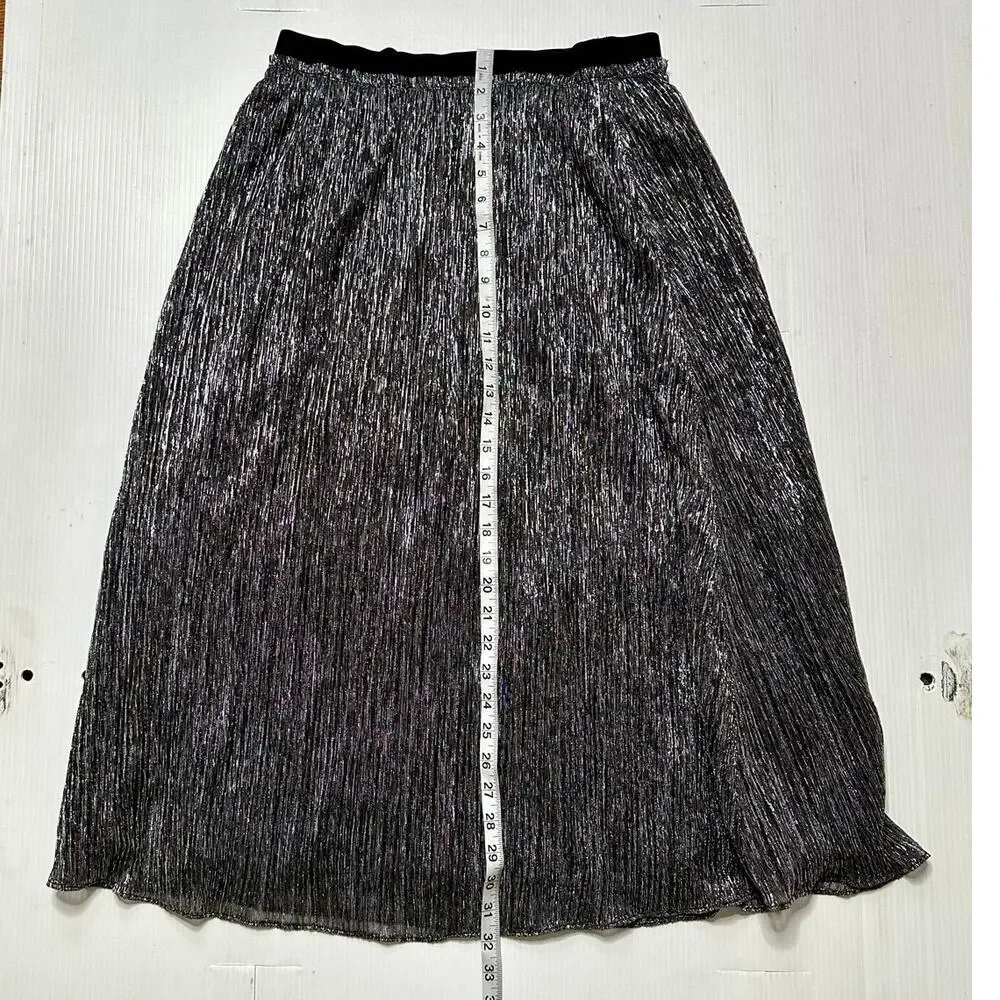 Loft Women’s Velvet‎ Waist Shimmer Crinkle Lurex Metallic Midi Skirt Size Small
